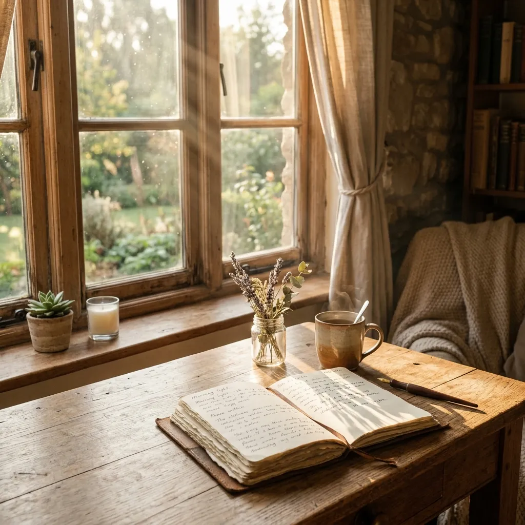 Spiritual reflection and golden sunlight
